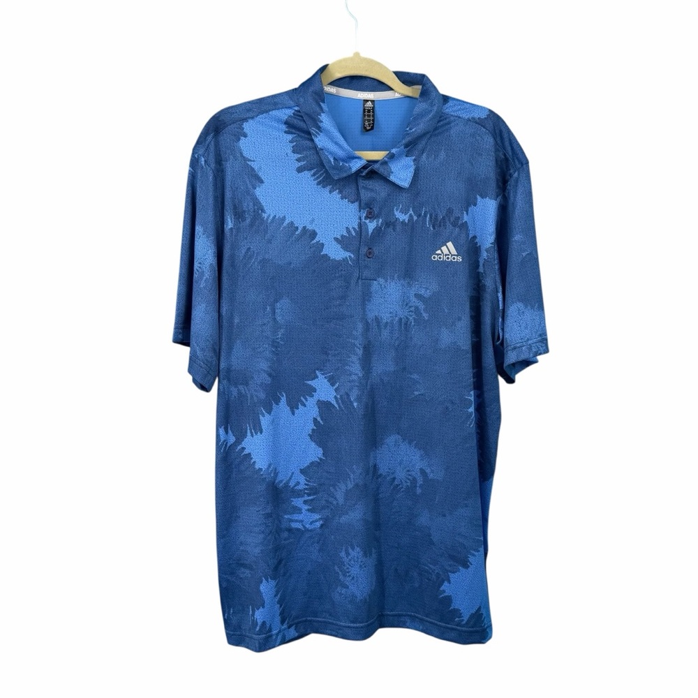 Adidas Blue Abstract Print Golf Polo | Performance Shirt